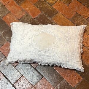Vintage Off-white embroidered decorative pillow. 21” X 12”.